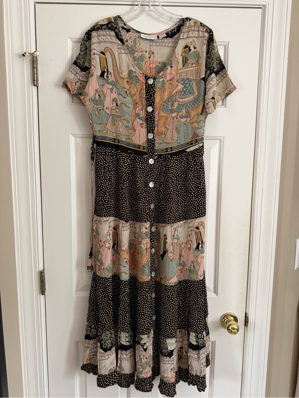 Vintage 90's India polka dot/women Tiered maxi dress S